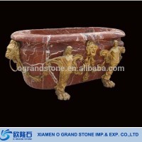 European Style Solid Simple Red Marble Bathtub