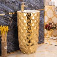 ceramic bathroom gold design wash basin pedestal  golden color hand washing sink