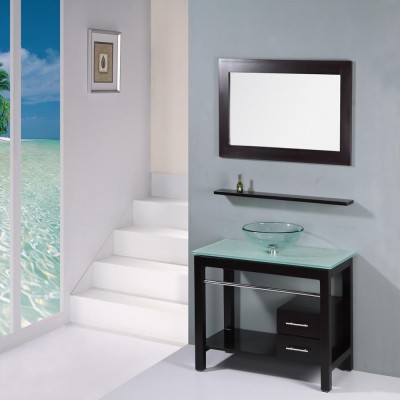 Simple hotel bathroom cabinet with glass basin