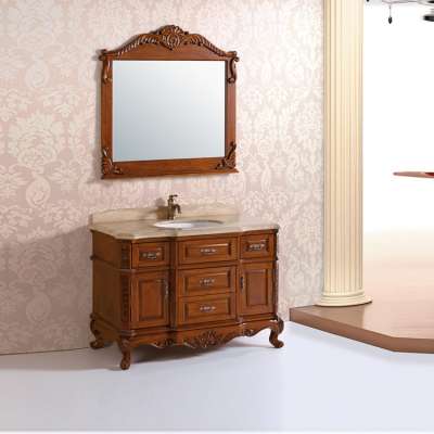 antique solid wooden bathroom vanity with marble countertop