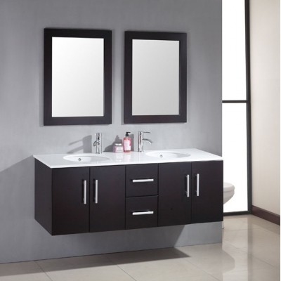 Black Solid Wood Double Sink Floor Bathroom Cabinet With Marble Countertop