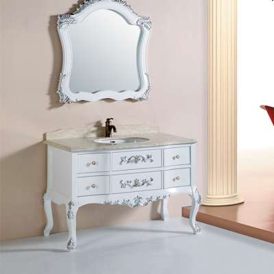 solid wood beige marble top classic bathroom vanity set