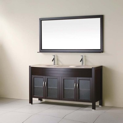 economic 60" solid wood double sink bathroom vanity