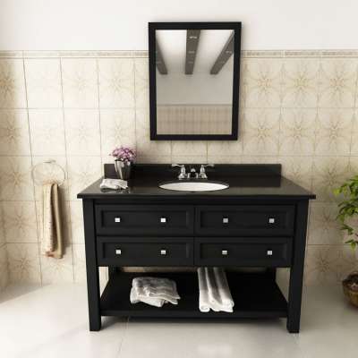 solid wood bathroom cupboard with marble countertop