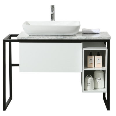 Modern stainless steel bathroom vanity with marble top