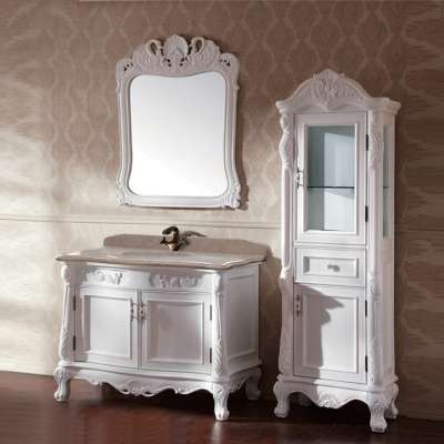 White classic bathroom furniture with marble countertop