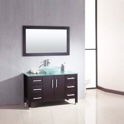 hot selling single sink solid wood glass countertop rustic bathroom vanity