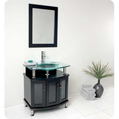 30 Inch Black Bath Vanity With Glass Countertop