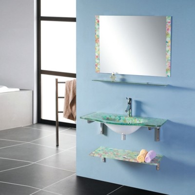 Simple Design Glass Single Sink Bathroom Vanity In Cheap Price