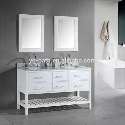 White Floor Standing Marble Top Classic Furniture Feet Double Bath Vanity Set