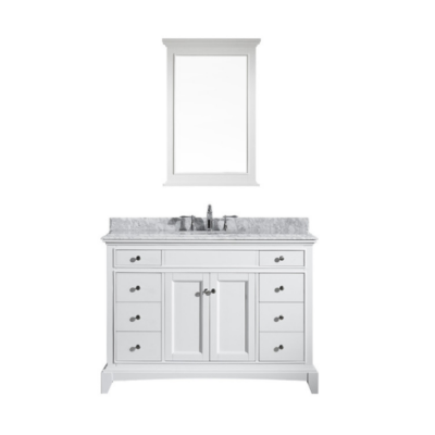 36" white single sink bath vanity with black marble countertop